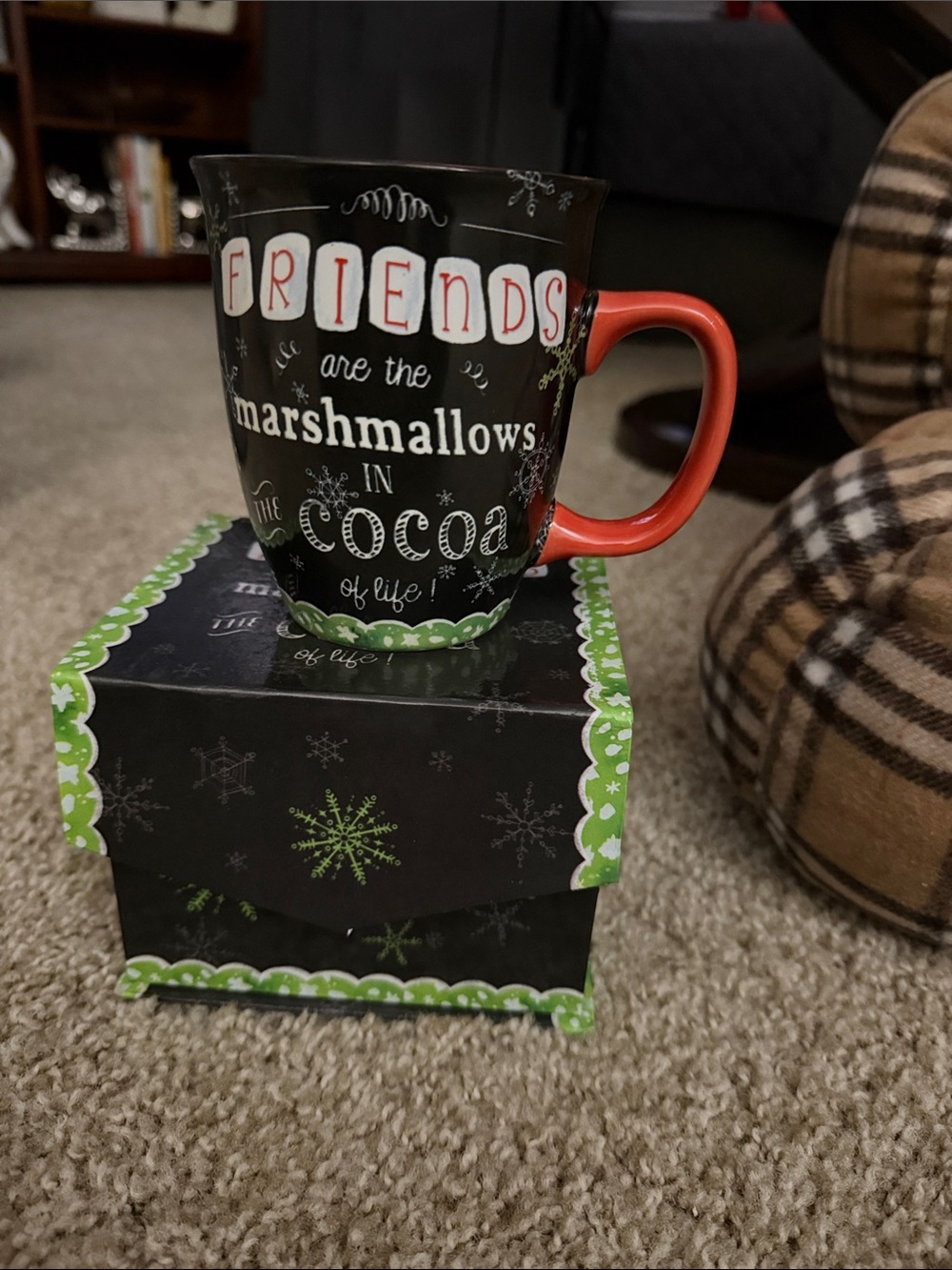 Holiday Cocoa Mug - Black with Red Handle